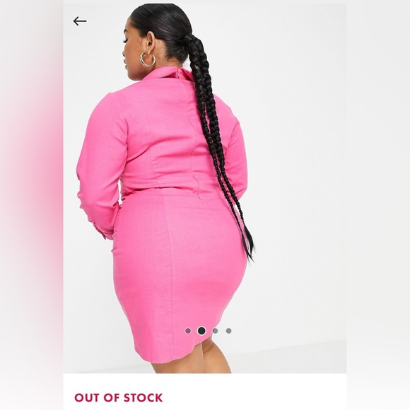 Simmi Plus collar detail shirt dress with cut out waist in pink - Picture 2 of 6